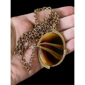 Vintage Sarah Coventry circa 1973 “Carameltone” Line Pendant Necklace Gold Tone